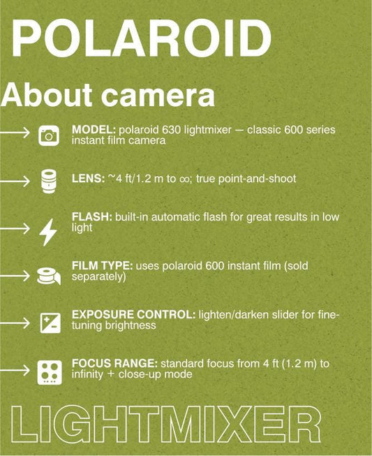 Polaroid 630 Lightmixer — 600 Instant Film Camera, Built-In Flash, Tested Working, Retro Point-and-Shoot