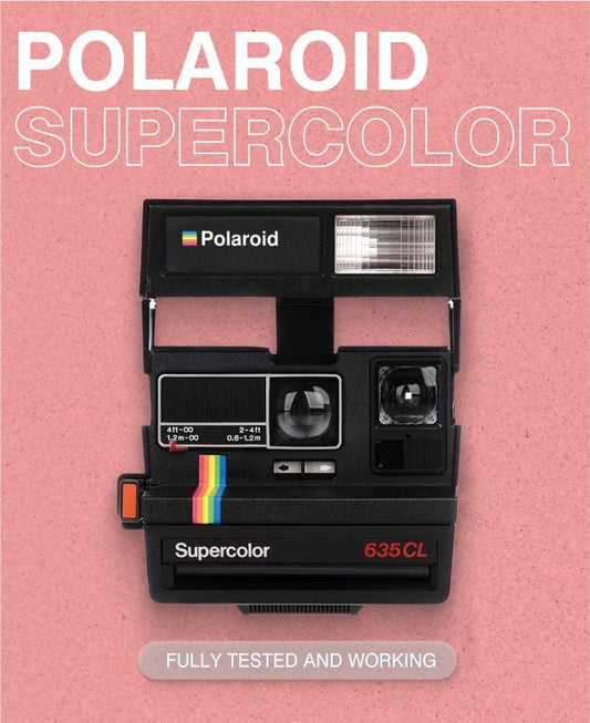 Polaroid Supercolor 635 CL (Black Rainbow) — 600 Instant Film Camera, Close-Up Lens, Built-In Flash, Tested, Lighten/Darken