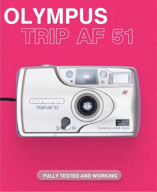 Olympus Trip AF 51 — 35mm Point-and-Shoot Film Camera, 28mm f/6.3 AF Lens, Built-In Flash, Tested
