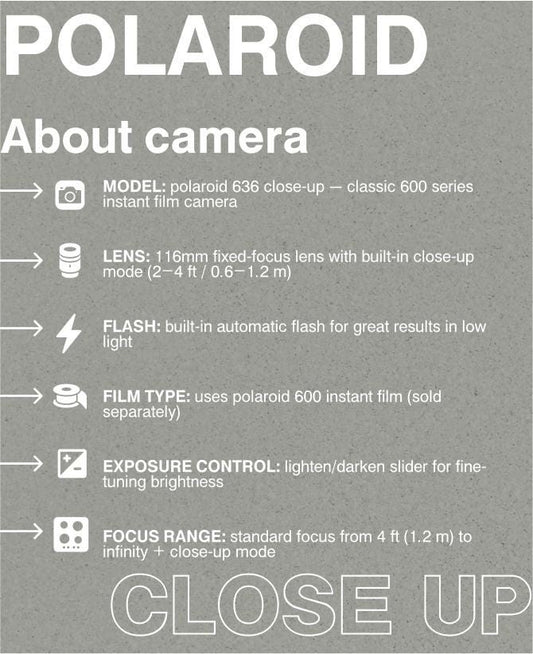 Polaroid 636 Close Up — Vintage 600 Instant Film Camera, Built-In Flash, Tested Working, Retro Point-&-Shoot for Analog Photography