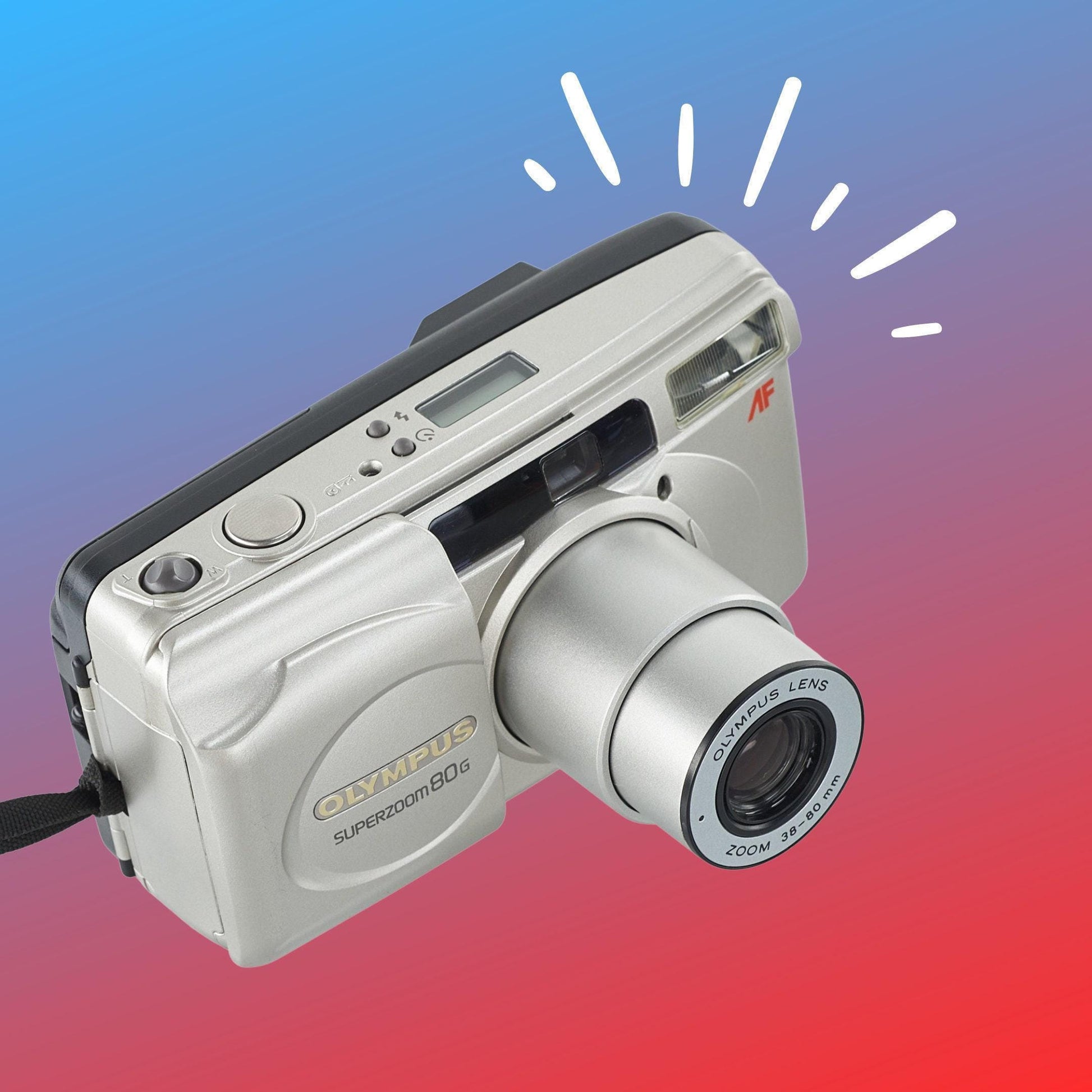 Olympus superzoom 80g – vintage 35mm film camera, point & shoot, autofocus, built-in flash, retro photography, fully tested, working camera - Vintage Polaroid Instant Cameras