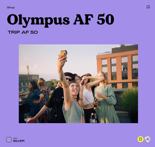 Olympus AF-50 35mm Film Camera – Vintage Point & Shoot Silver Camera with Autofocus, Flash, Tested and Working