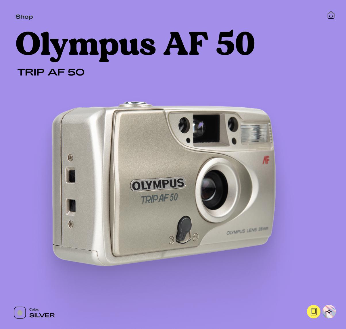 Olympus AF-50 35mm Film Camera – Vintage Point & Shoot Silver Camera with Autofocus, Flash, Tested and Working - Vintage Polaroid Instant Cameras