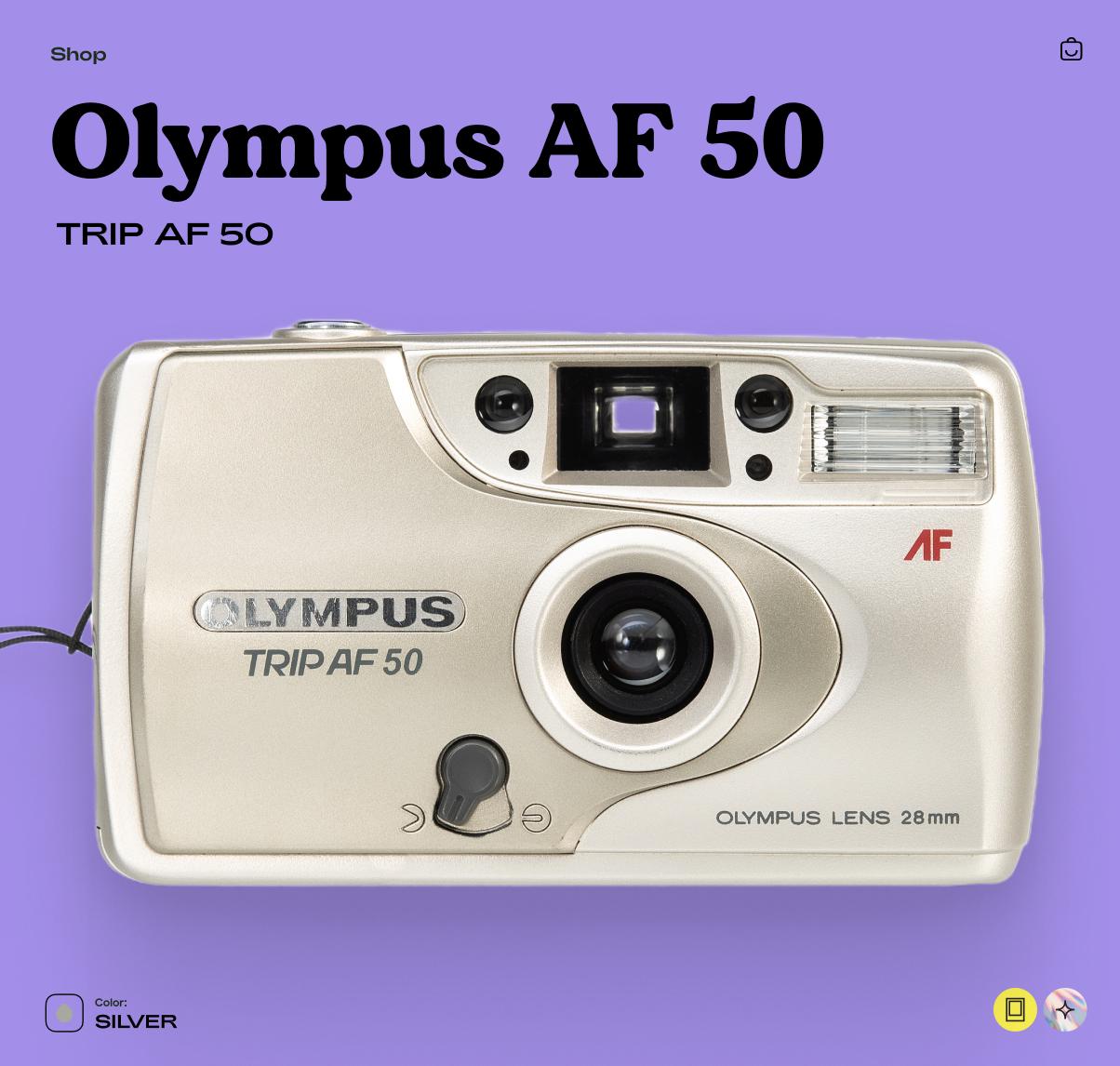 Olympus AF-50 35mm Film Camera – Vintage Point & Shoot Silver Camera with Autofocus, Flash, Tested and Working - Vintage Polaroid Instant Cameras