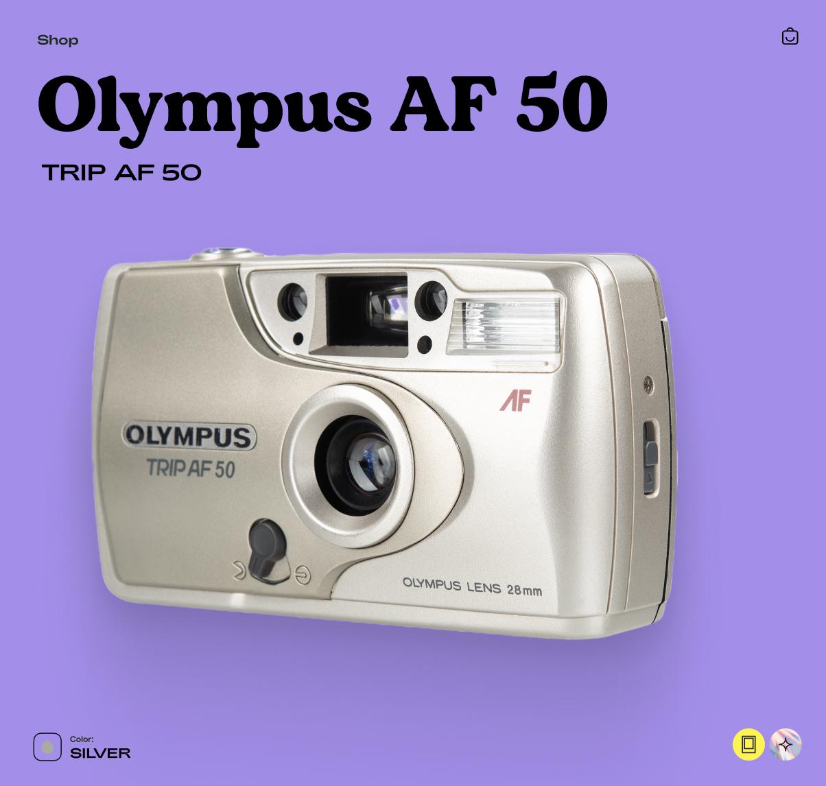 Olympus AF-50 35mm Film Camera – Vintage Point & Shoot Silver Camera with Autofocus, Flash, Tested and Working - Vintage Polaroid Instant Cameras