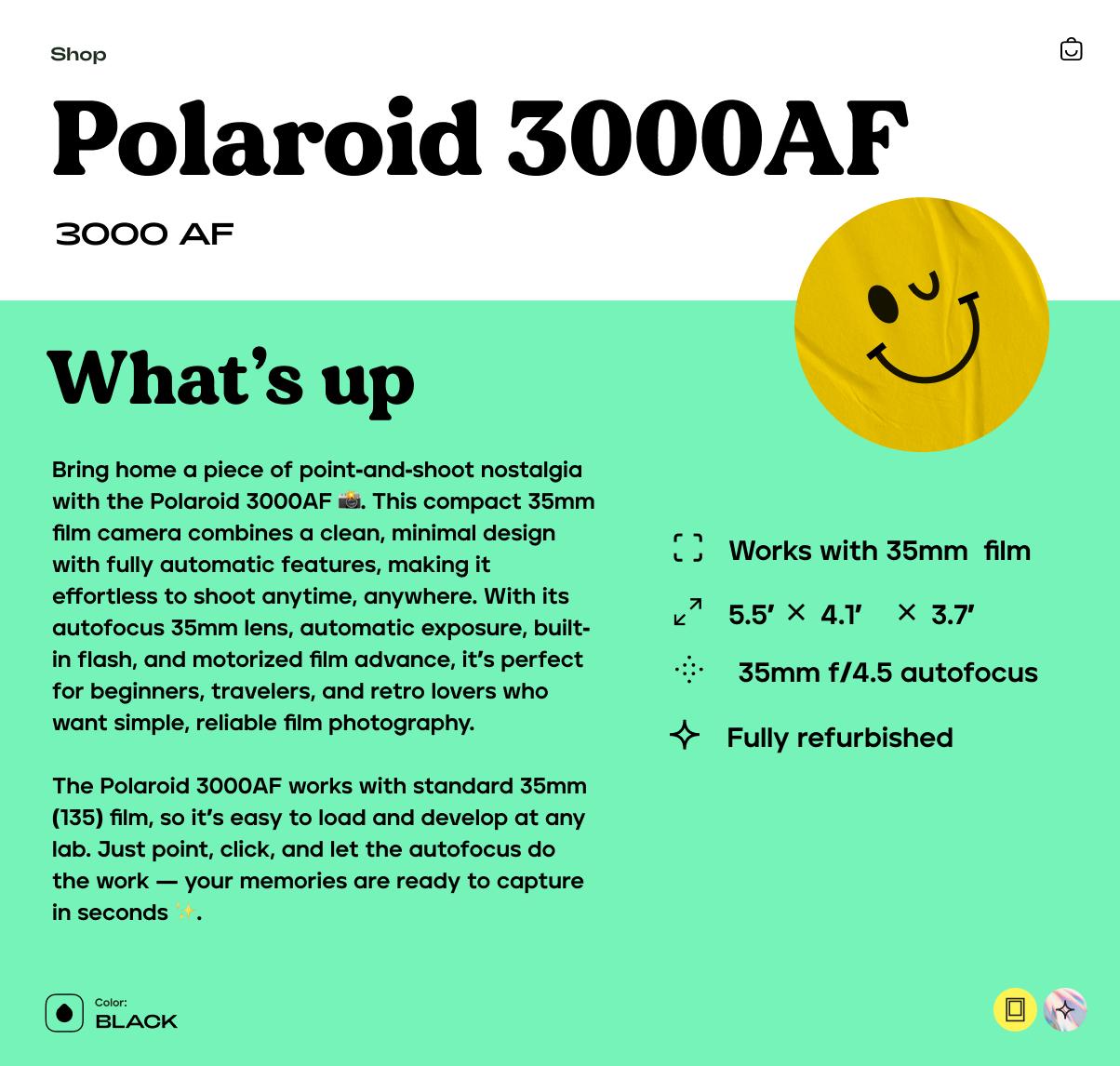 Polaroid 3000AF, 35mm Film Camera, Vintage Point and Shoot, Autofocus Compact Camera, Tested Working Retro Gift - Vintage Polaroid Instant Cameras