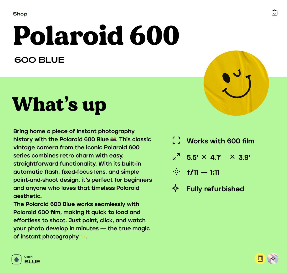 Polaroid 600 Blue – Vintage Instant Film Camera (Tested & Working) - Vintage Polaroid Instant Cameras