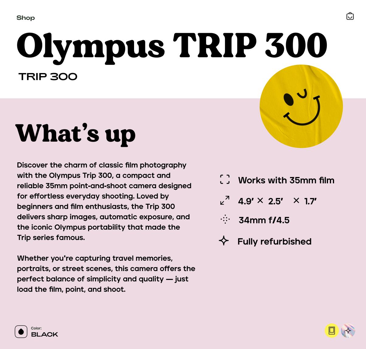 Olympus Trip 300 – 35mm Point & Shoot Film Camera, Tested and Working - Vintage Polaroid Instant Cameras