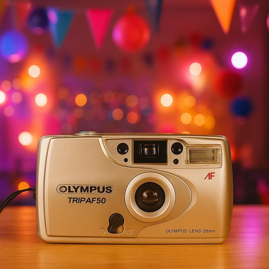 Custom text print, olympus trip af-50 — 35mm point-and-shoot film camera, autofocus lens, built-in flash, tested & ready, photography gift