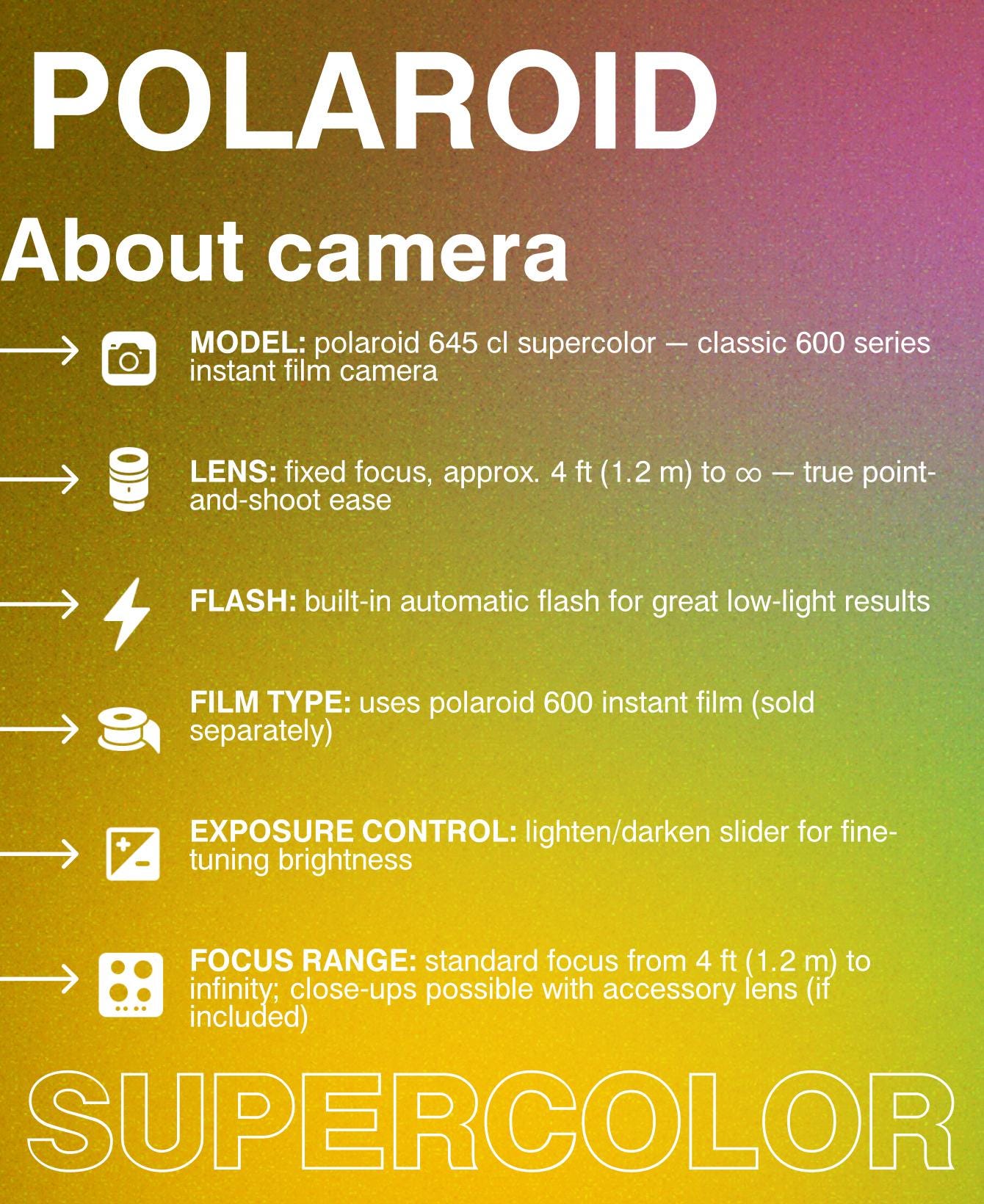 Polaroid 645 CL Supercolor – Retro 600 Film Camera for Collectors & Photography Lovers - Vintage Polaroid Instant Cameras