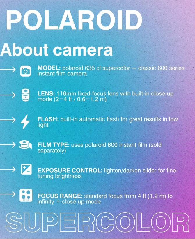 Polaroid Supercolor 635 600 type CL Black Rainbow Instant Camera Vintage 80s Polaroid 600 Film Tested Retro Photo Gift for Collector - Vintage Polaroid Instant Cameras