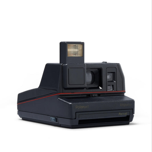 Polaroid impulse portrait instant film camera black - vintage 600 film camera with built-in flash, fixed focus lens, and retro design