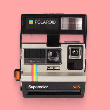 Polaroid 600 type, polaroid supercolor 635 (grey rainbow) — 600 instant film camera, built-in flash, custom print with your text - Vintage Polaroid Instant Cameras