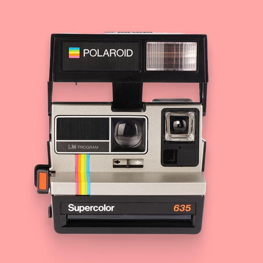 Polaroid 600 type, polaroid supercolor 635 (grey rainbow) — 600 instant film camera, built-in flash, custom print with your text - Vintage Polaroid Instant Cameras