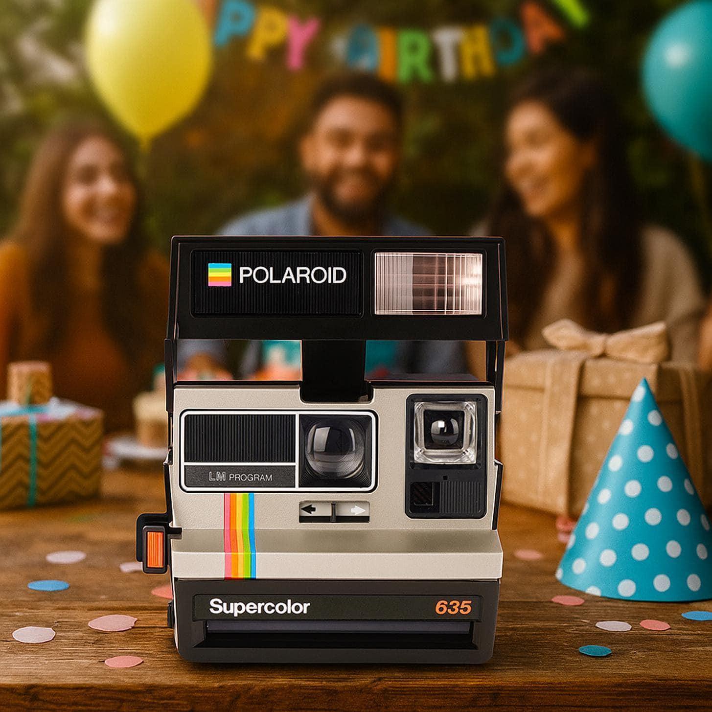 Polaroid 600 type, polaroid supercolor 635 (grey rainbow) — 600 instant film camera, built-in flash, custom print with your text - Vintage Polaroid Instant Cameras