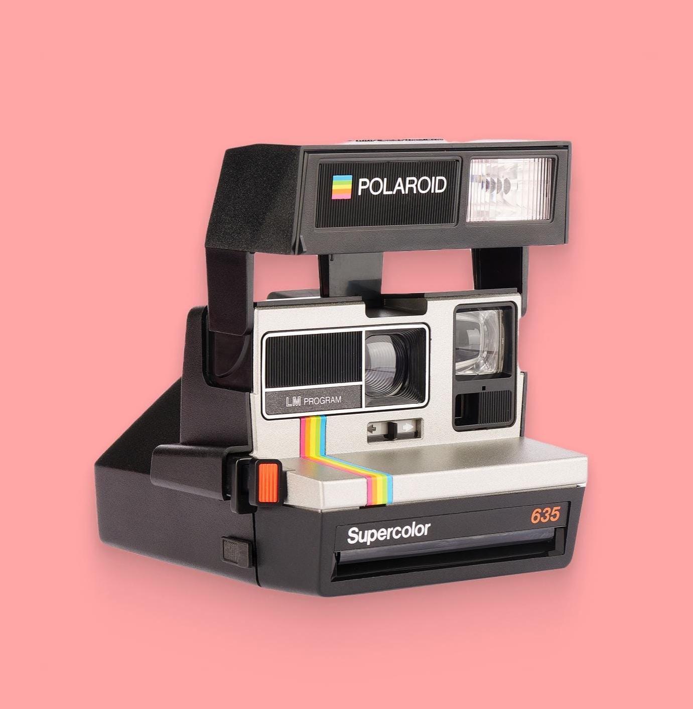 Polaroid 600 type, polaroid supercolor 635 (grey rainbow) — 600 instant film camera, built-in flash, custom print with your text - Vintage Polaroid Instant Cameras