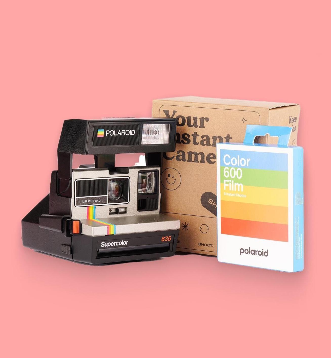 Polaroid 600 type, polaroid supercolor 635 (grey rainbow) — 600 instant film camera, built-in flash, custom print with your text - Vintage Polaroid Instant Cameras