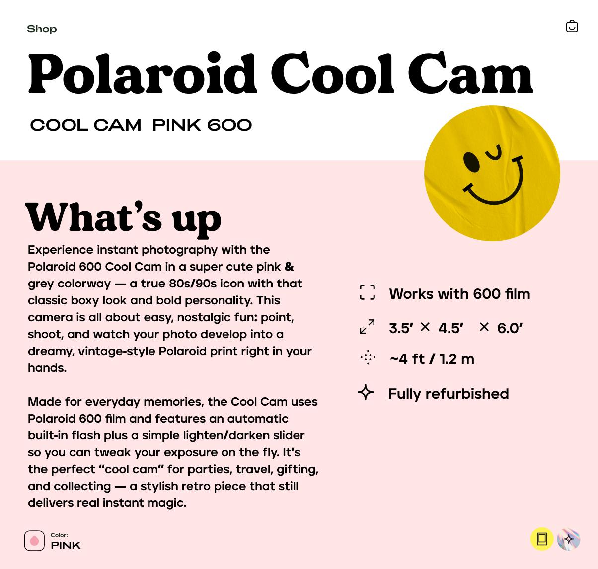 Polaroid Cool Cam 600 Pink Instant Camera – Vintage 600 Film Camera with Flash, Tested & Working - Vintage Polaroid Instant Cameras