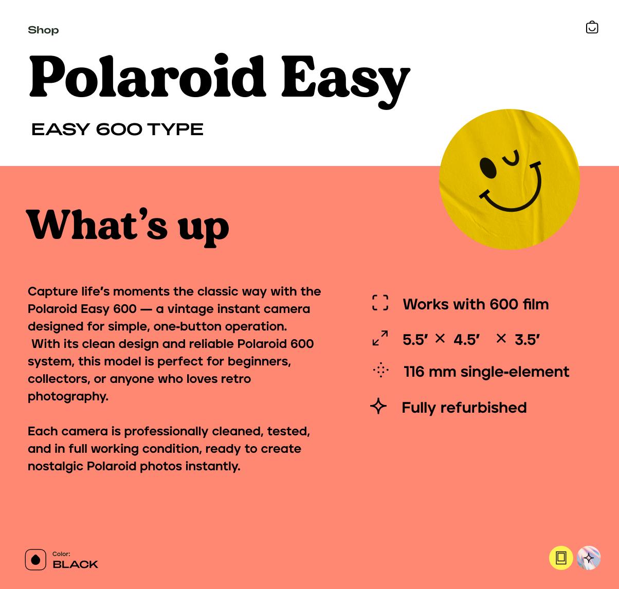 Polaroid Easy 600, Vintage Instant Film Camera, Point and Shoot, Retro Camera - Tested Working - Vintage Polaroid Instant Cameras