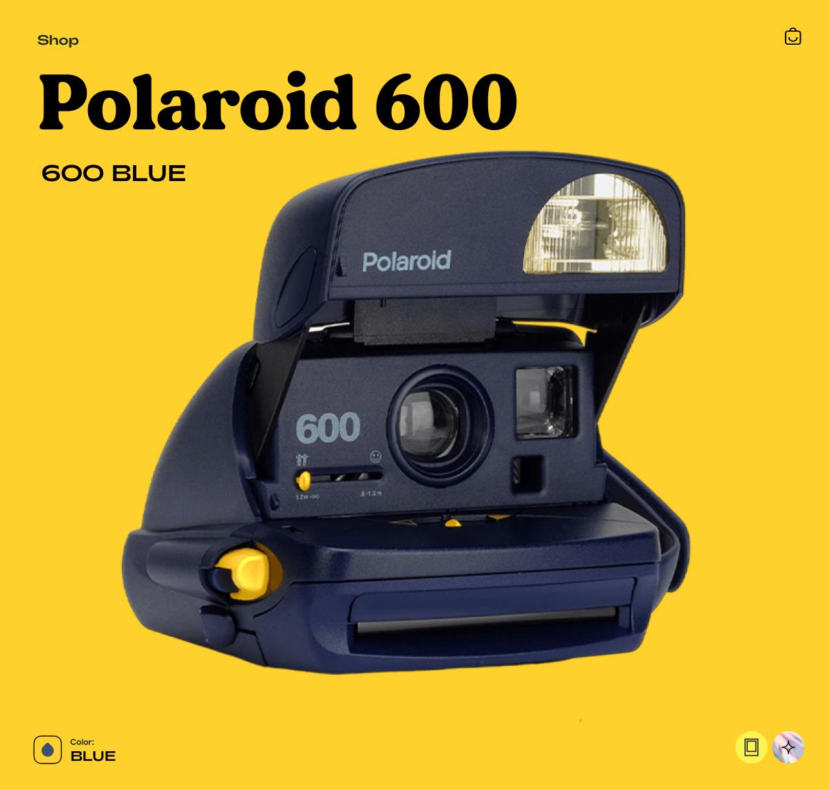 Polaroid 600 Blue, Instant Film Camera, Vintage 600 Series, Built-In Flash, Retro Point & Shoot - Vintage Polaroid Instant Cameras