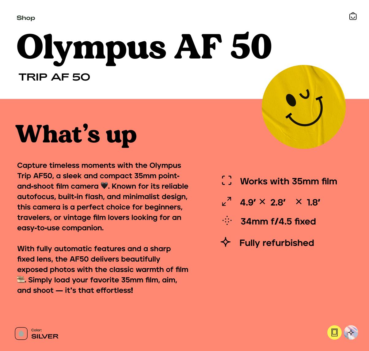 Olympus Trip AF 50 35mm Film Camera, Vintage Point and Shoot, Autofocus Compact Camera - Tested Working - Vintage Polaroid Instant Cameras