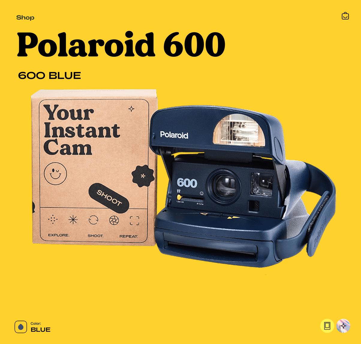 Polaroid 600 Blue, Instant Film Camera, Vintage 600 Series, Built-In Flash, Retro Point & Shoot - Vintage Polaroid Instant Cameras