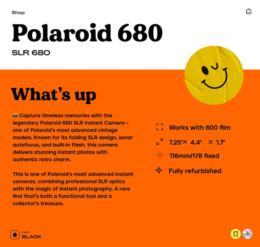 Polaroid SLR 680, Instant Film Camera, Vintage Folding SLR, Autofocus, Built-In Flash, Uses 600 Film, Tested Working - Vintage Polaroid Instant Cameras