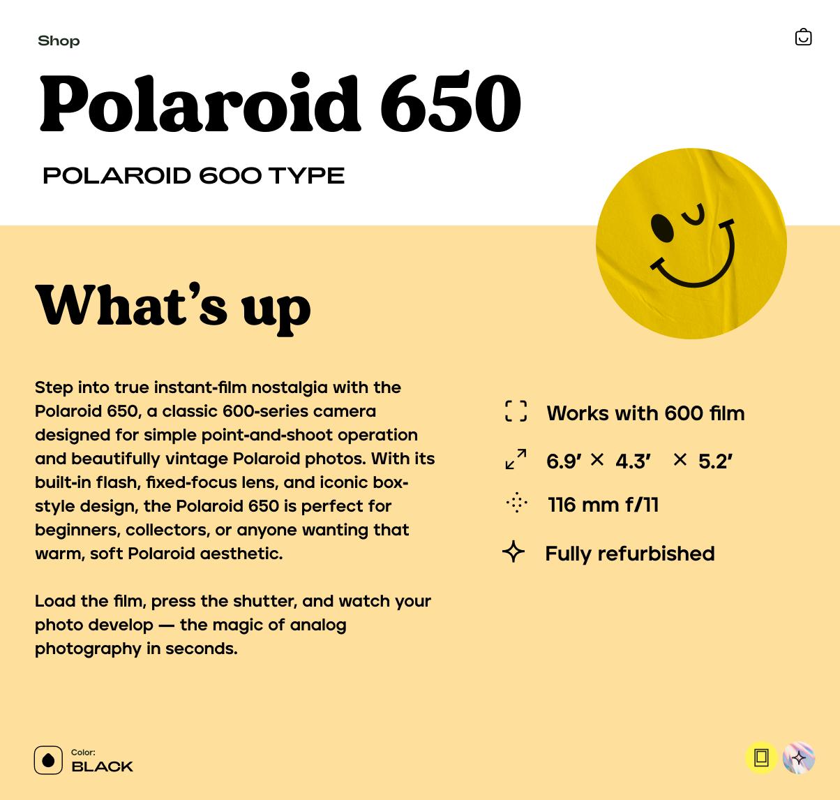 Polaroid 650 Instant Film Camera, Vintage Polaroid 600 Series, Tested & Working - Vintage Polaroid Instant Cameras