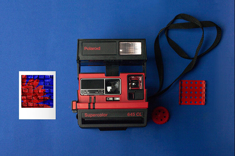 Camera Polaroid 645 CL Supercolor Instant Film Camera Red Black Stripes - Vintage Polaroid Instant Cameras