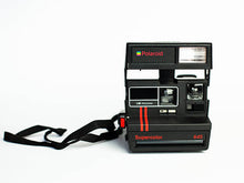 Load image into Gallery viewer, Instant Polaroid 645 CL Supercolor Black  Two Red Stripes  Vintage Instant Film Camera Polaroid 600 Type  -Film Tested and Working - Vintage Polaroid Instant Cameras
